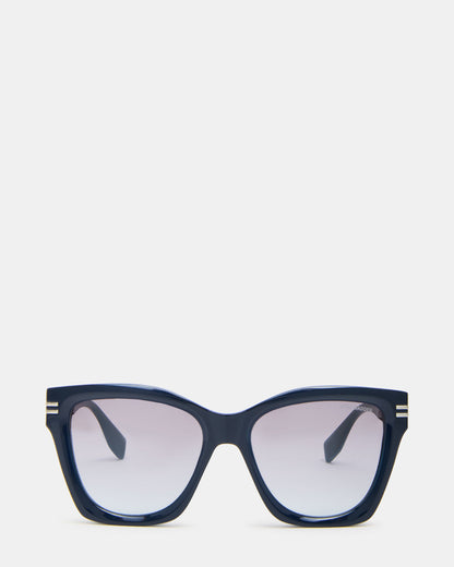 TAISIA Navy Milky Opaque Silver Flash Cat Eye Sunglasses Steve Madden NAVY