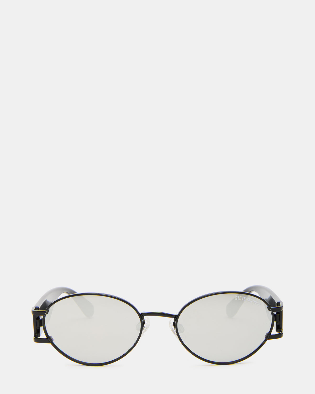 DUTTEN Black Frame Almond Solid Smoke Silver Flash Oval Sunglasses Steve Madden BLACK