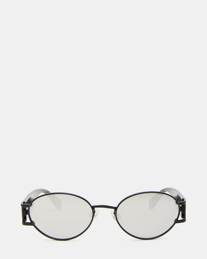 DUTTEN Black Frame Almond Solid Smoke Silver Flash Oval Sunglasses Steve Madden BLACK
