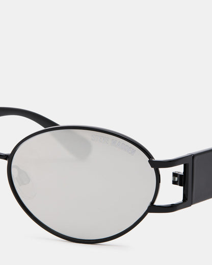 DUTTEN Black Frame Almond Solid Smoke Silver Flash Oval Sunglasses Steve Madden BLACK