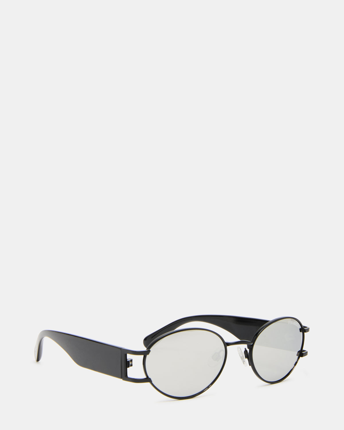 DUTTEN Black Frame Almond Solid Smoke Silver Flash Oval Sunglasses Steve Madden BLACK