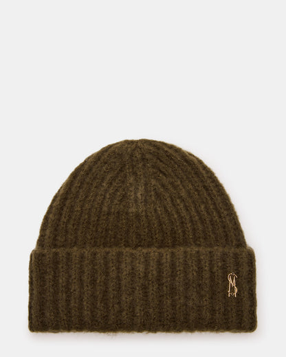 LOGO BEANIE Grape Leaf Fuzzy RIbbed Knit Women's Beanie Steve Madden GRAPE LEAF