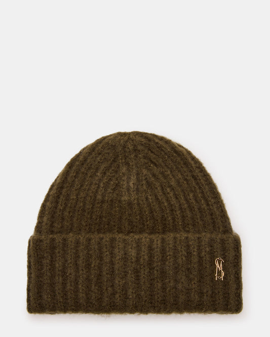 LOGO BEANIE Grape Leaf Fuzzy RIbbed Knit Women's Beanie Steve Madden GRAPE LEAF
