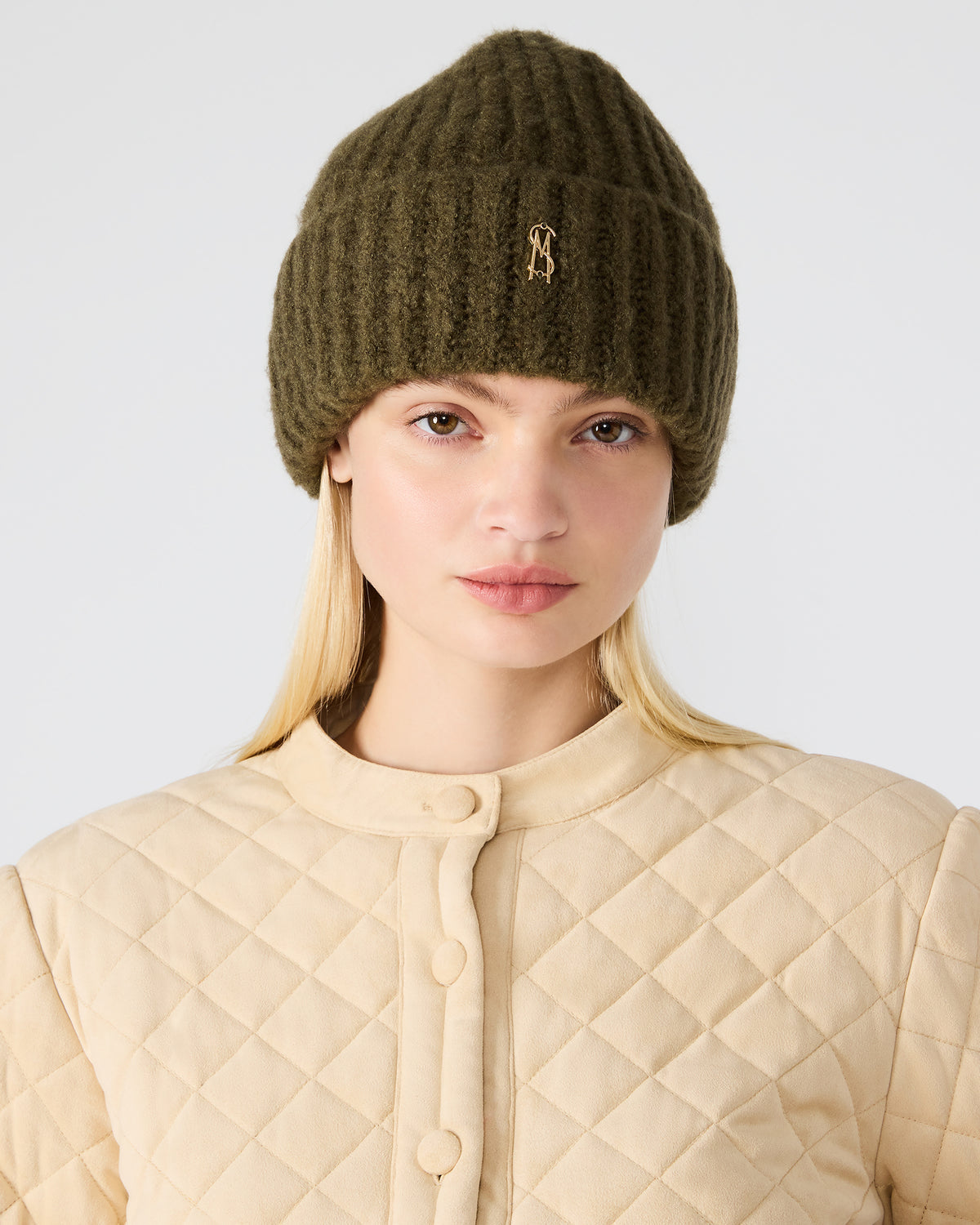 LOGO BEANIE Grape Leaf Fuzzy RIbbed Knit Women's Beanie Steve Madden GRAPE LEAF