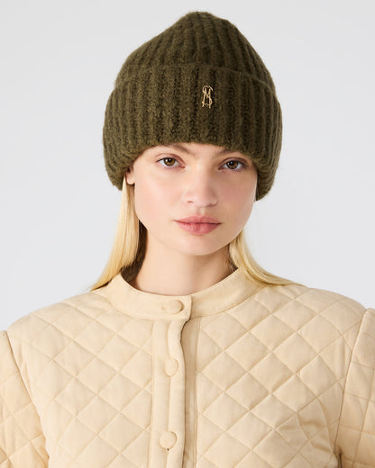 LOGO BEANIE Grape Leaf Fuzzy RIbbed Knit Women's Beanie Steve Madden GRAPE LEAF