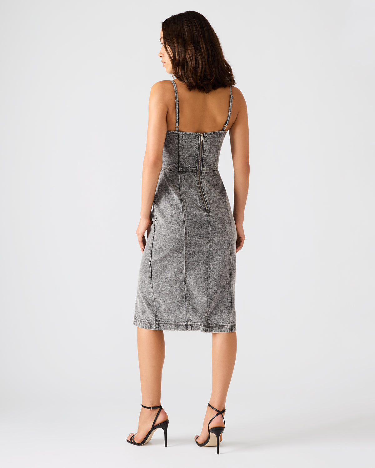 EMBELLISHED GISELLE Fog Denim Midi Women's Dress with Slit Steve Madden FOG