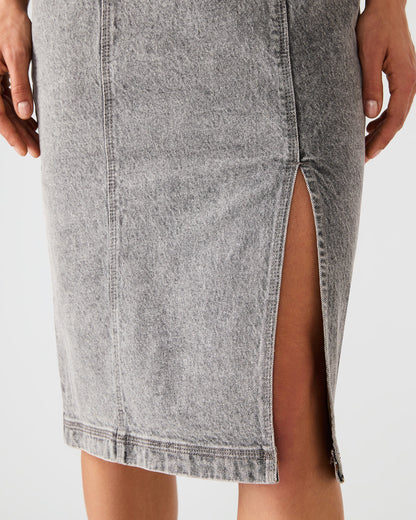 EMBELLISHED GISELLE Fog Denim Midi Women's Dress with Slit Steve Madden FOG