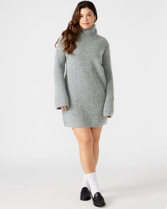 ABBIE Sweater Dress Grey | Mini Turtleneck Flared Sleeve Dress Steve Madden GREY