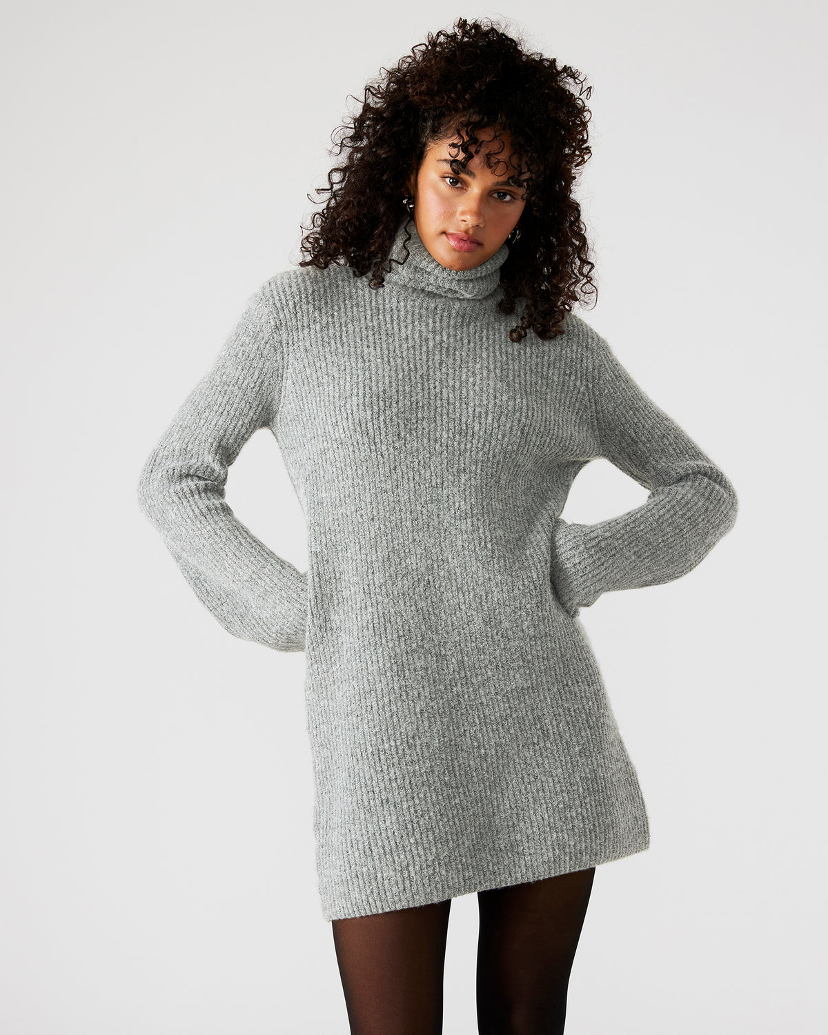 ABBIE Sweater Dress Grey | Mini Turtleneck Flared Sleeve Dress Steve Madden GREY