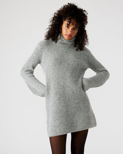 ABBIE Sweater Dress Grey | Mini Turtleneck Flared Sleeve Dress Steve Madden GREY