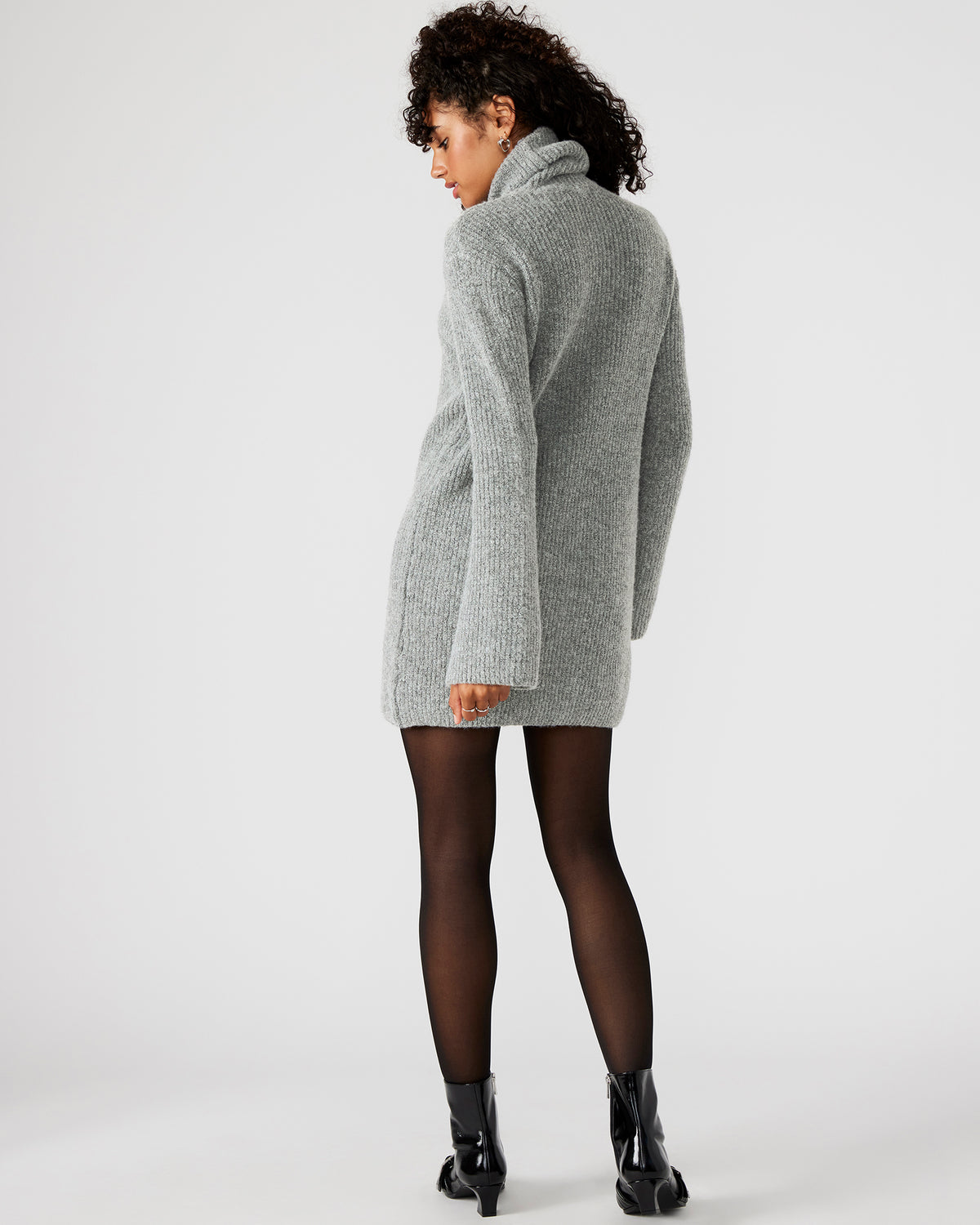 ABBIE Sweater Dress Grey | Mini Turtleneck Flared Sleeve Dress Steve Madden GREY