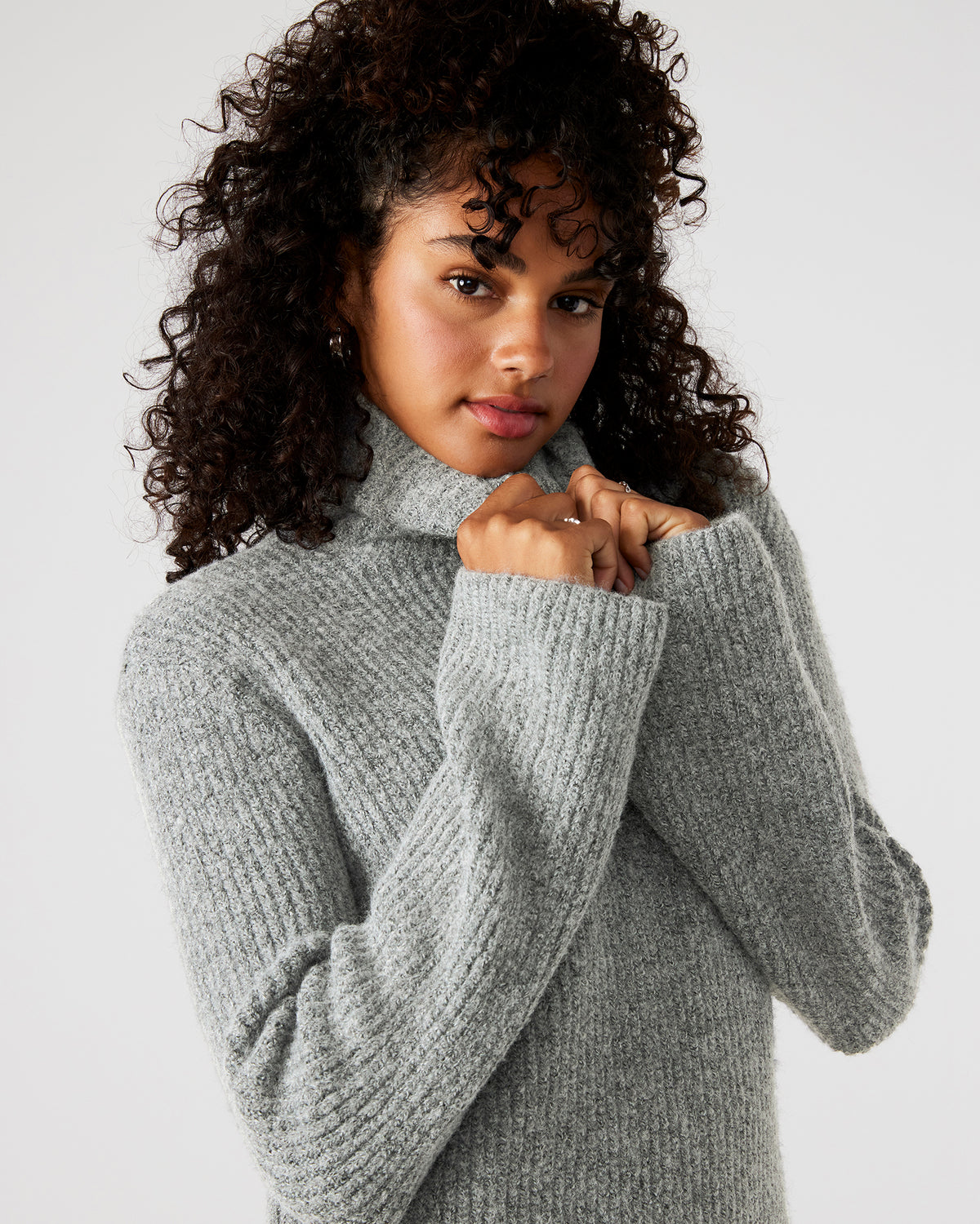 ABBIE Sweater Dress Grey | Mini Turtleneck Flared Sleeve Dress Steve Madden GREY