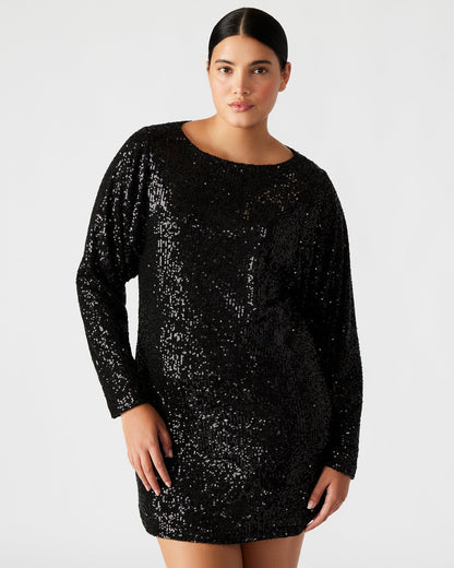 GINGER Dress Black | Women's Long-Sleeved Sequin Mini Dress Steve Madden BLACK