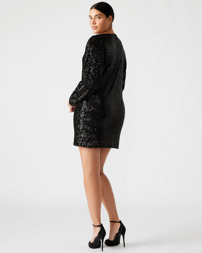 GINGER Dress Black | Women's Long-Sleeved Sequin Mini Dress Steve Madden BLACK