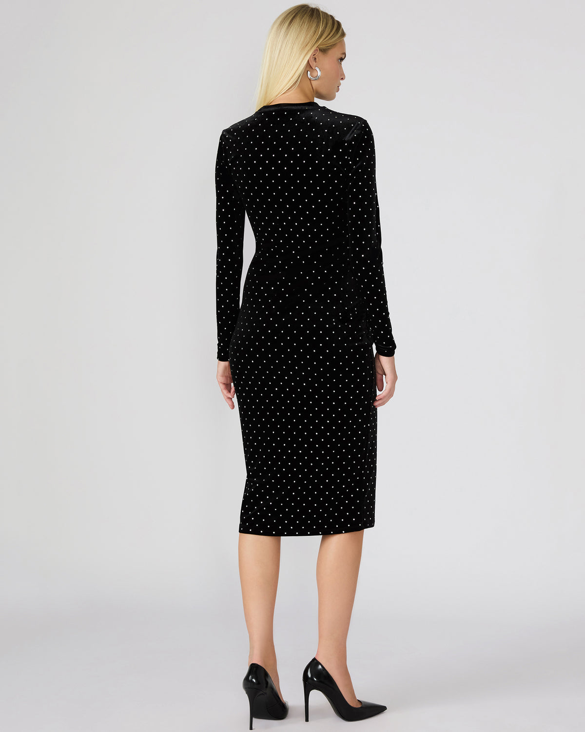 HAILEE Black Studded Velvet Long-Sleeved Pull-On Mock Neck Midi Women's Dress Steve Madden BLACK
