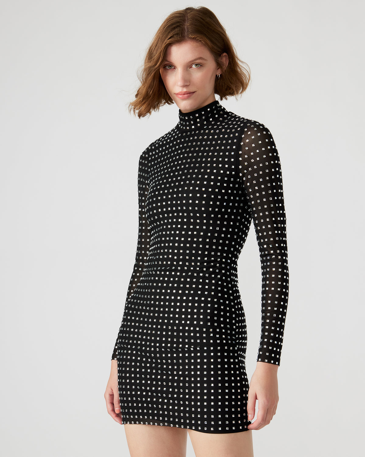 KRISTA Black Women's Long-Sleeved Bodycon Rhinestone Mini Dress Steve Madden BLACK