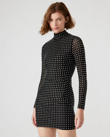 KRISTA Black Women's Long-Sleeved Bodycon Rhinestone Mini Dress Steve Madden BLACK
