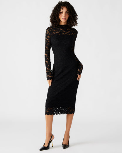 VIVIENNE Black Lace Women's Mock Neck Midi Dress Steve Madden BLACK