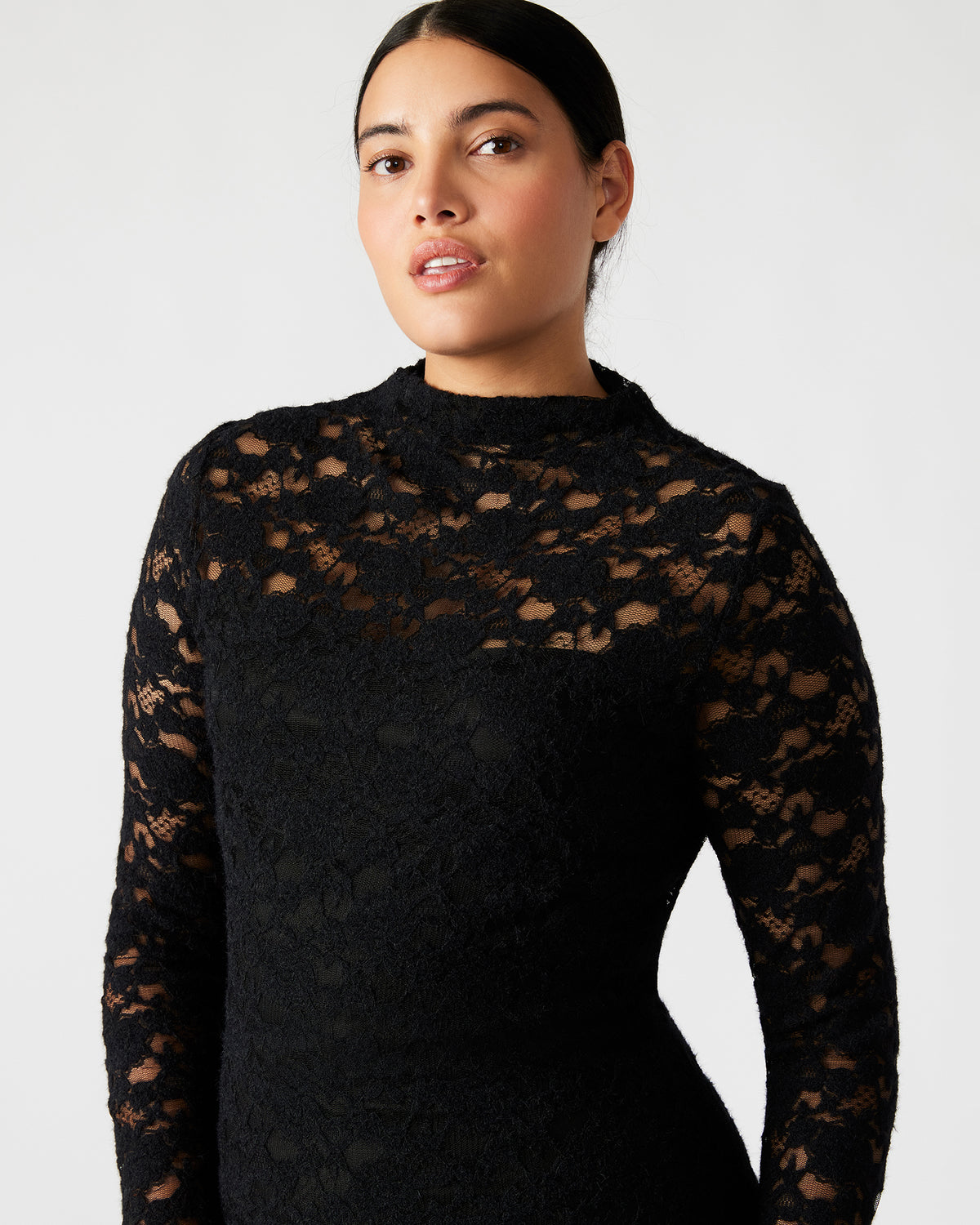 VIVIENNE Black Lace Women's Mock Neck Midi Dress Steve Madden BLACK