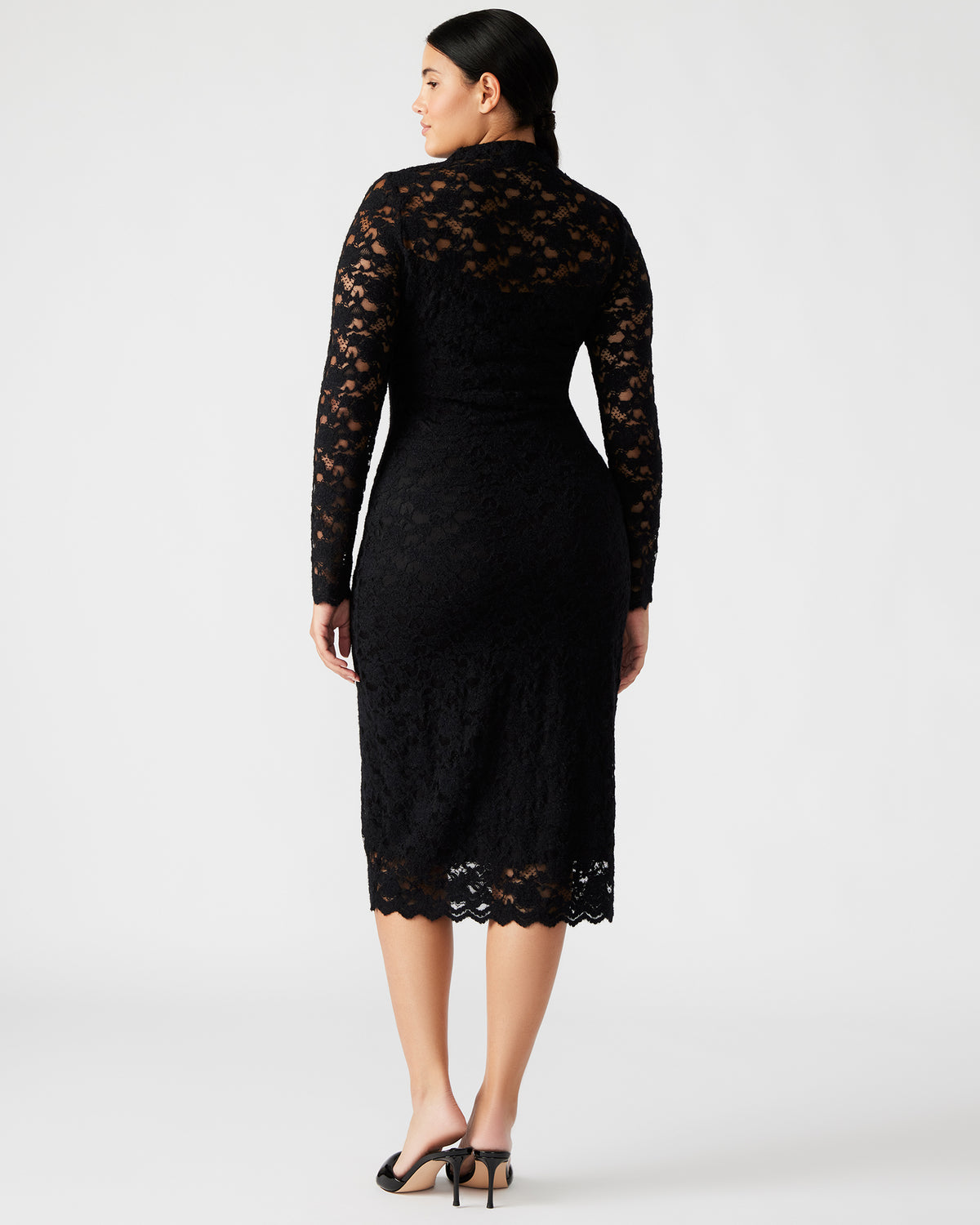 VIVIENNE Black Lace Women's Mock Neck Midi Dress Steve Madden BLACK