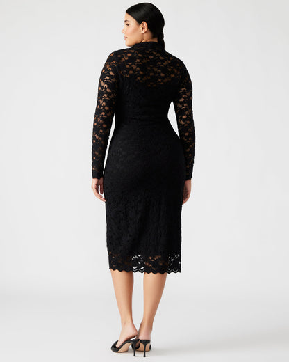 VIVIENNE Black Lace Women's Mock Neck Midi Dress Steve Madden BLACK