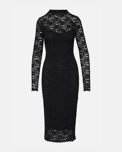 VIVIENNE Black Lace Women's Mock Neck Midi Dress Steve Madden BLACK