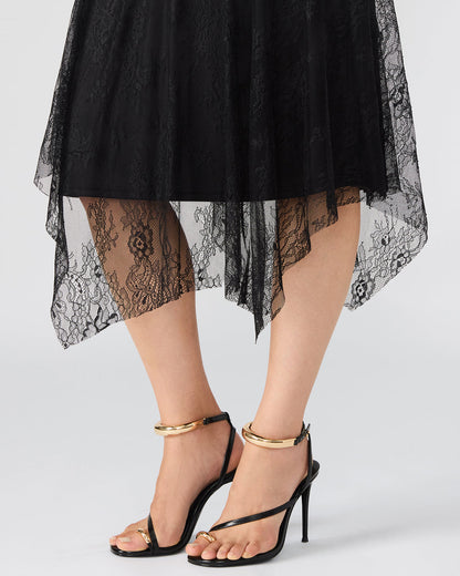 SILAS Black Long-Sleeved Mesh Lace Overylay Flowy Women's Dress Steve Madden BLACK