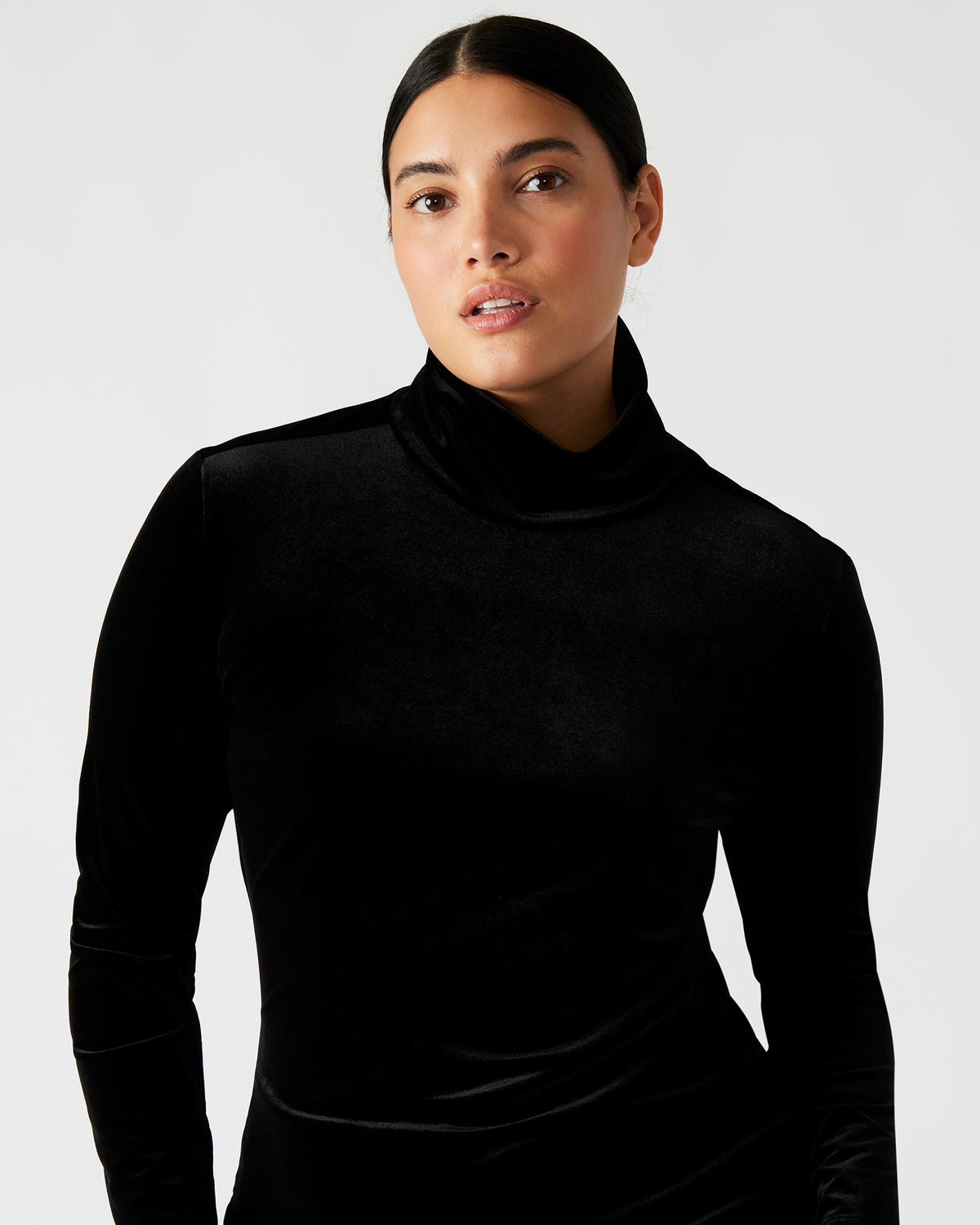 SKYLER Dress Black | Women's Long-Sleeved Turtleneck Velvet Dress Steve Madden BLACK