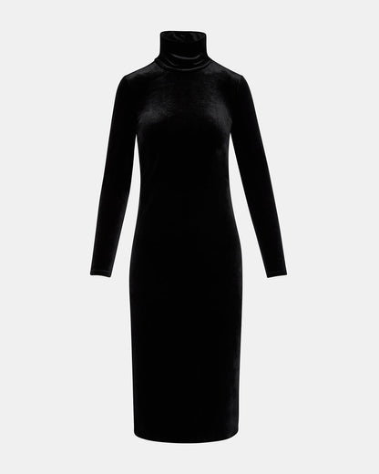 SKYLER Dress Black | Women's Long-Sleeved Turtleneck Velvet Dress Steve Madden BLACK