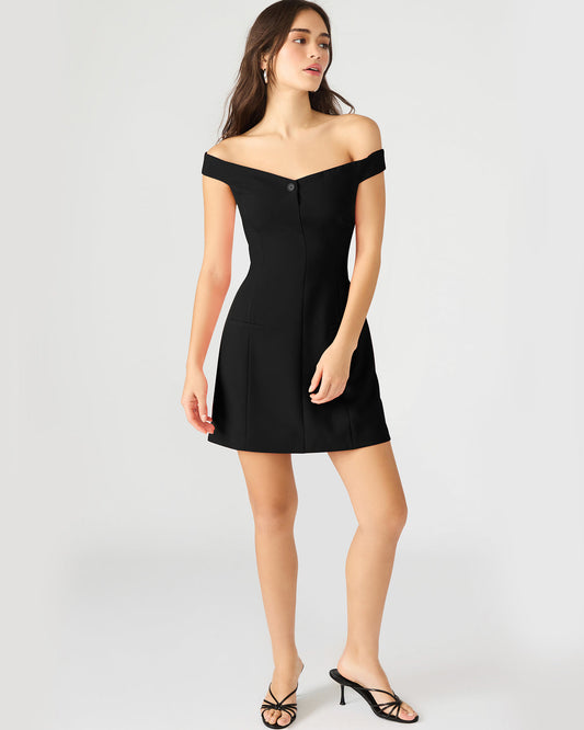 YANA Black Off-The-Shoulder Pleated Women's Dress Steve Madden BLACK