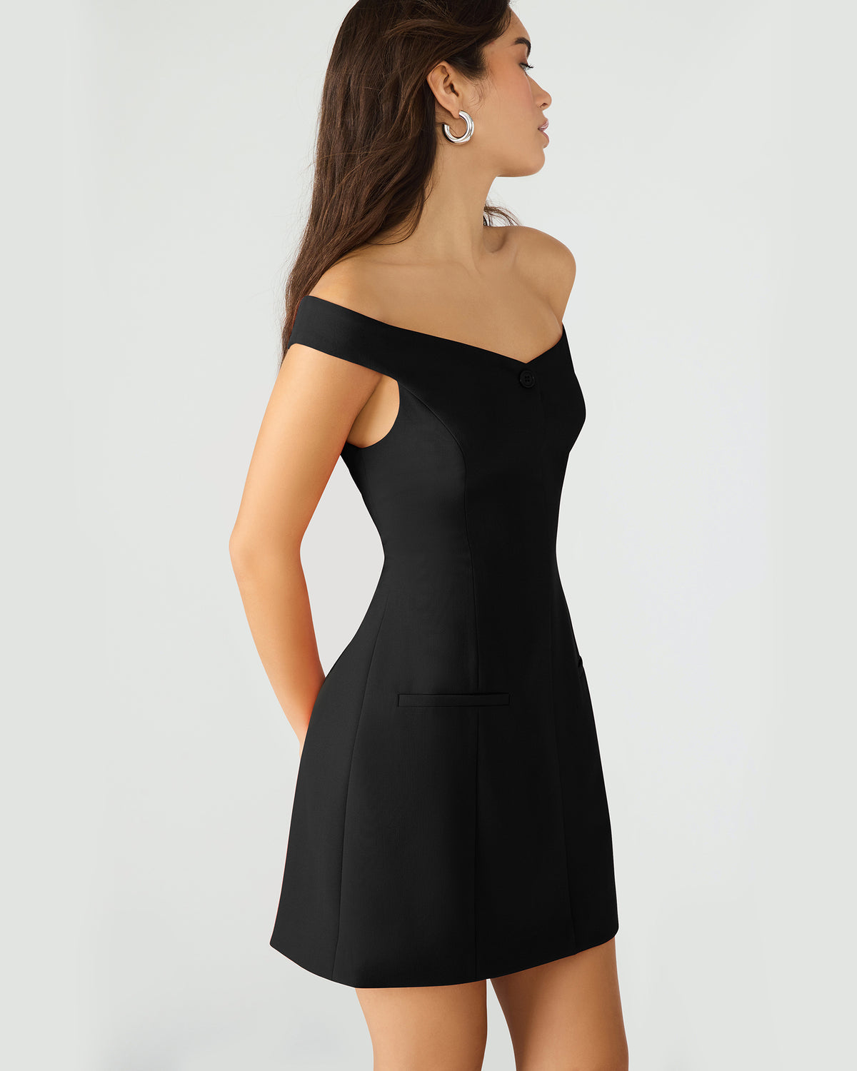 YANA Black Off-The-Shoulder Pleated Women's Dress Steve Madden BLACK