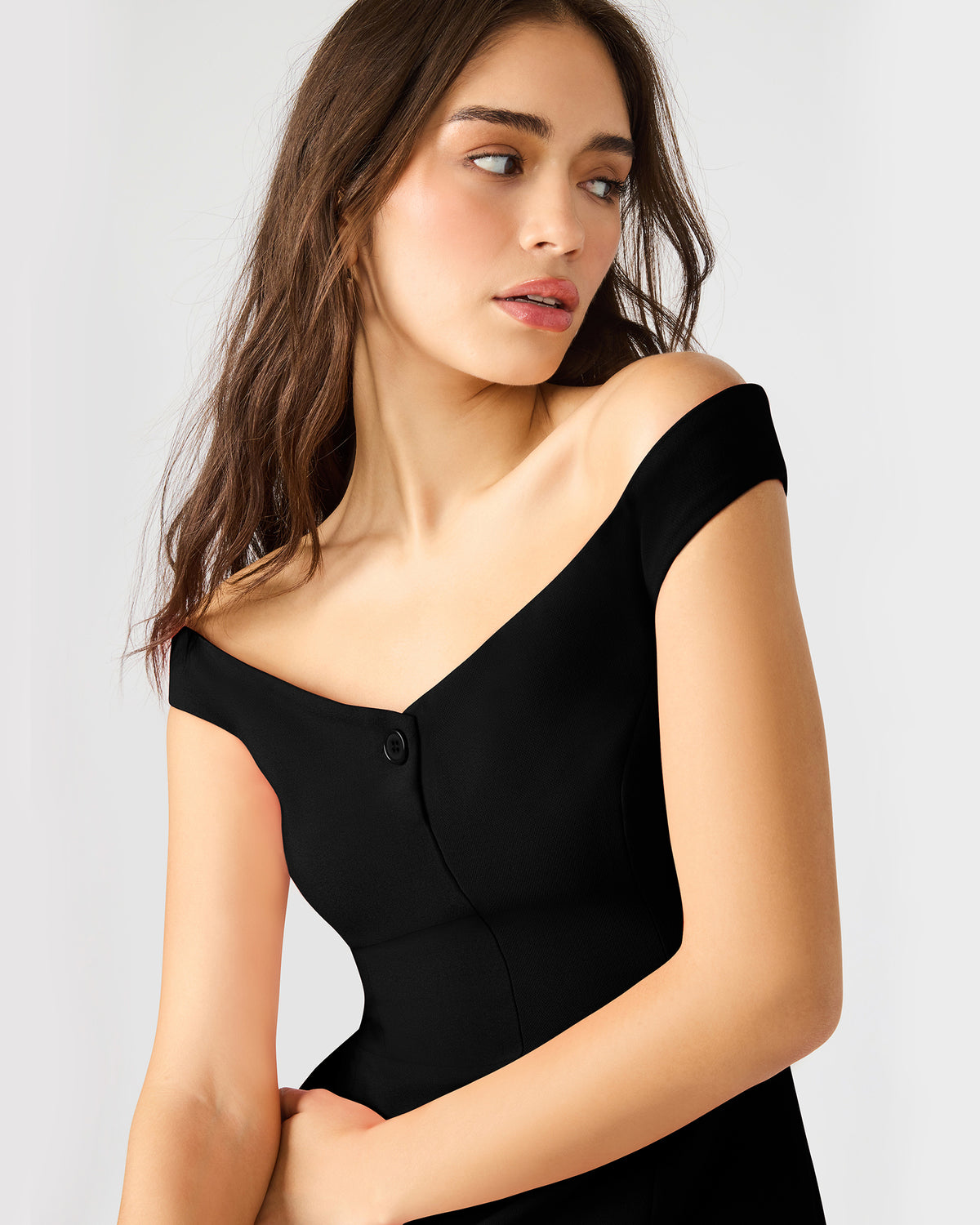 YANA Black Off-The-Shoulder Pleated Women's Dress Steve Madden BLACK