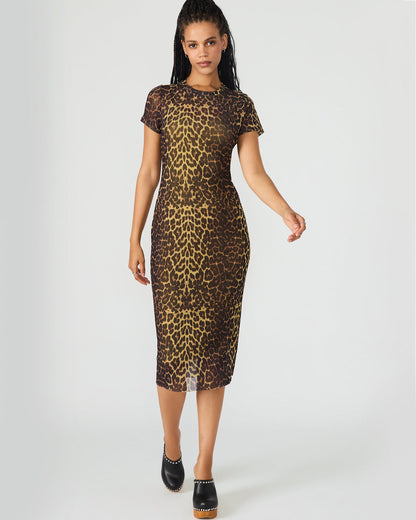 HAILEE Hot Sports Print Mesh Short-Sleeved Bodycon Women's Dress Steve Madden HOT SPOTS PRINT