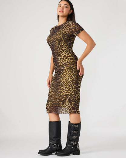 HAILEE Hot Sports Print Mesh Short-Sleeved Bodycon Women's Dress Steve Madden HOT SPOTS PRINT