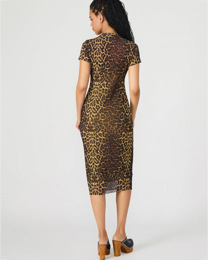 HAILEE Hot Sports Print Mesh Short-Sleeved Bodycon Women's Dress Steve Madden HOT SPOTS PRINT