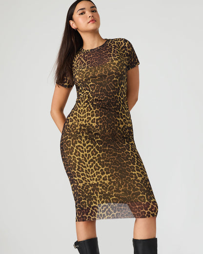 HAILEE Hot Sports Print Mesh Short-Sleeved Bodycon Women's Dress Steve Madden HOT SPOTS PRINT