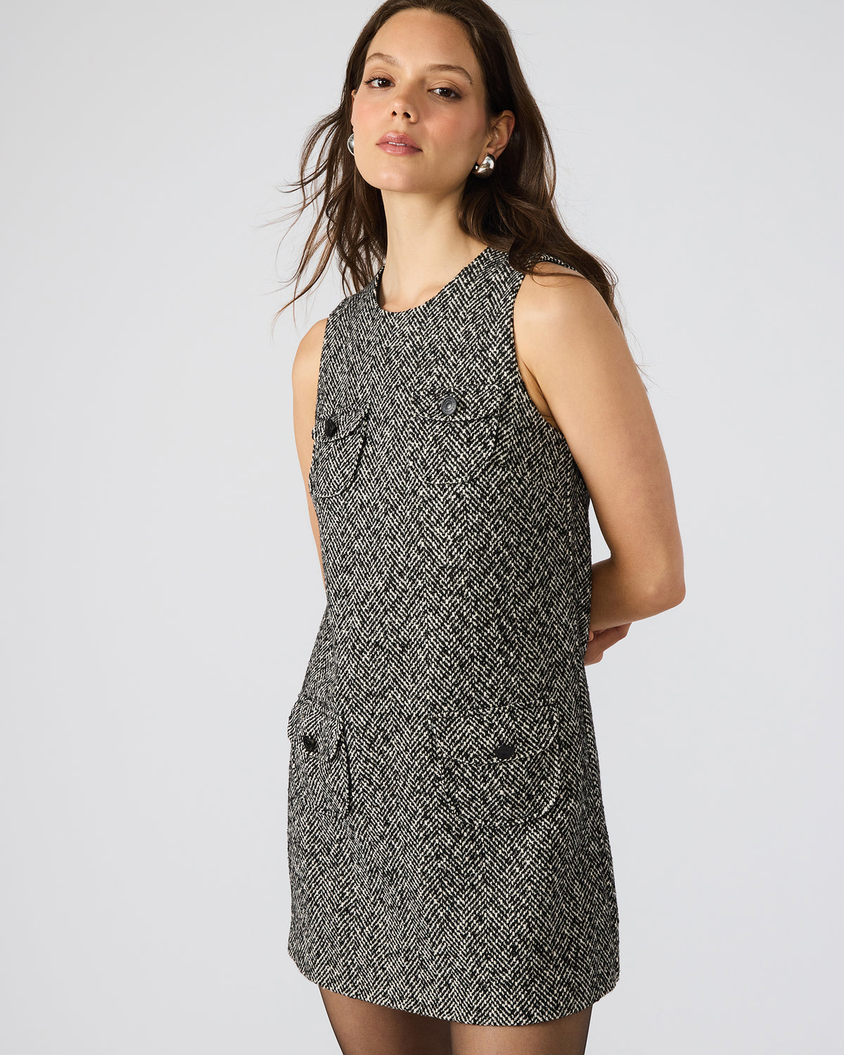 LOUIE Black/White Sleeveless Tweed Mini Women's Dress Steve Madden BLACK/WHITE