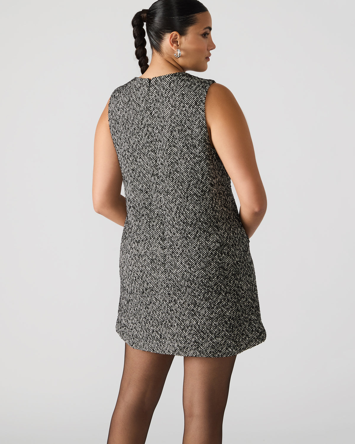 LOUIE Black/White Sleeveless Tweed Mini Women's Dress Steve Madden BLACK/WHITE
