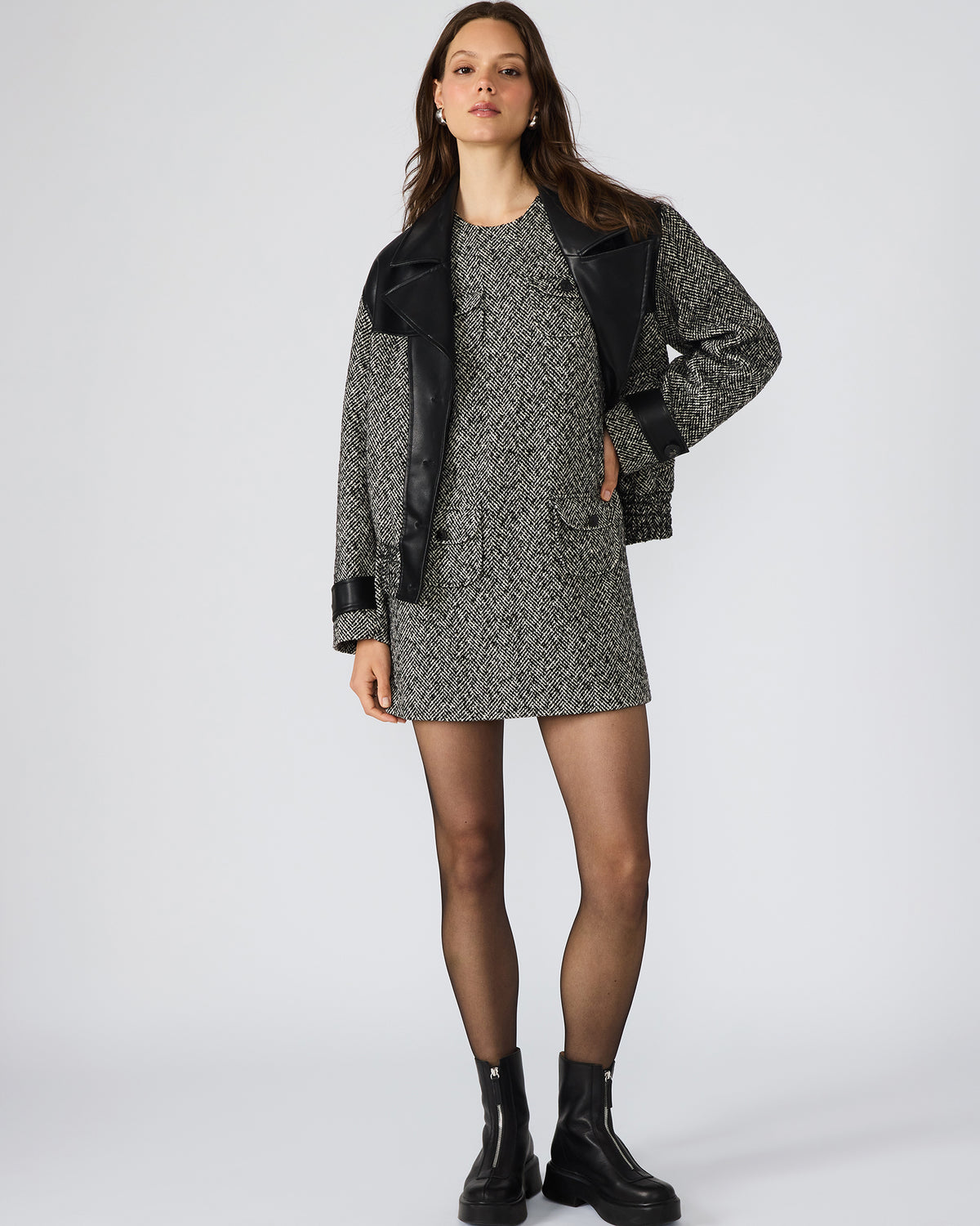 LOUIE Black/White Sleeveless Tweed Mini Women's Dress Steve Madden BLACK/WHITE