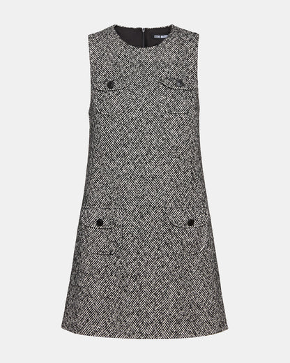 LOUIE Black/White Sleeveless Tweed Mini Women's Dress Steve Madden BLACK/WHITE