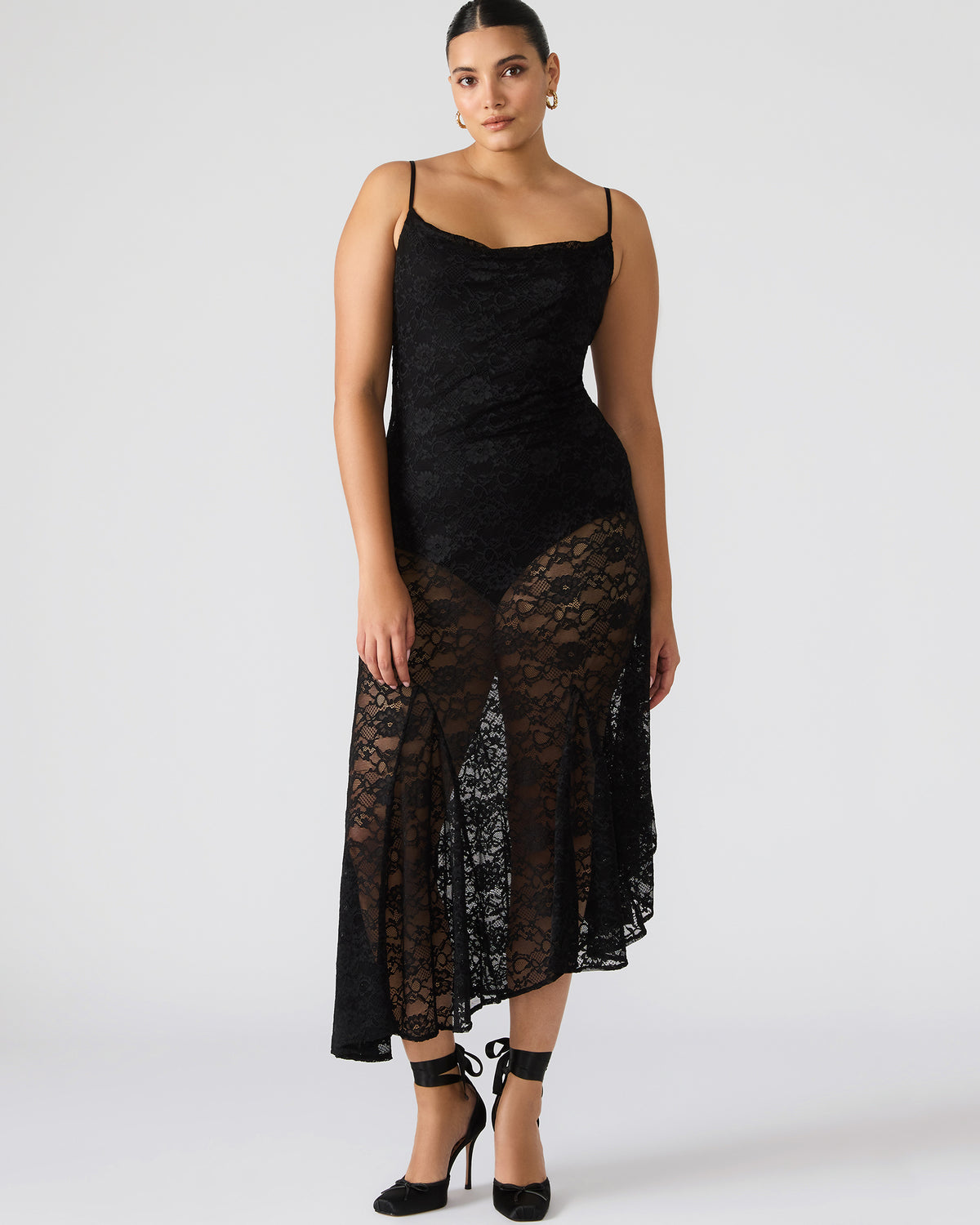 LOUISA Black Flowy Sleeveless Mesh Lace Womens Dress Steve Madden BLACK