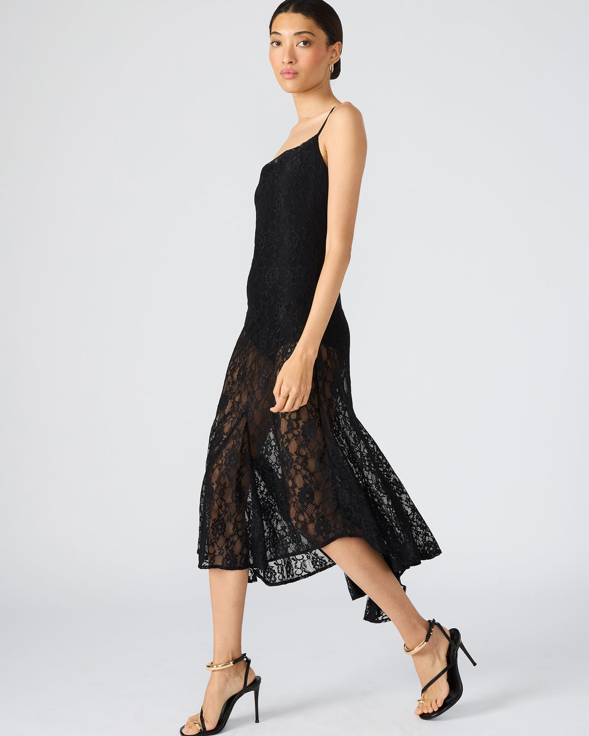 LOUISA Black Flowy Sleeveless Mesh Lace Womens Dress Steve Madden BLACK