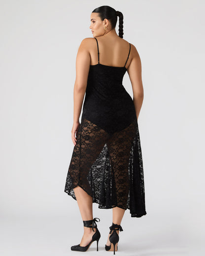 LOUISA Black Flowy Sleeveless Mesh Lace Womens Dress Steve Madden BLACK