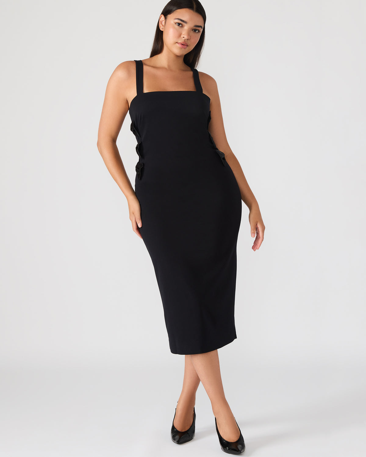 RENE Black Form-Fitting Bow Women's Midi Dress Steve Madden BLACK