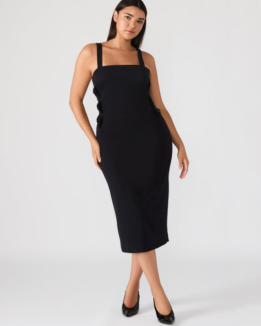 RENE Black Form-Fitting Bow Women's Midi Dress Steve Madden BLACK