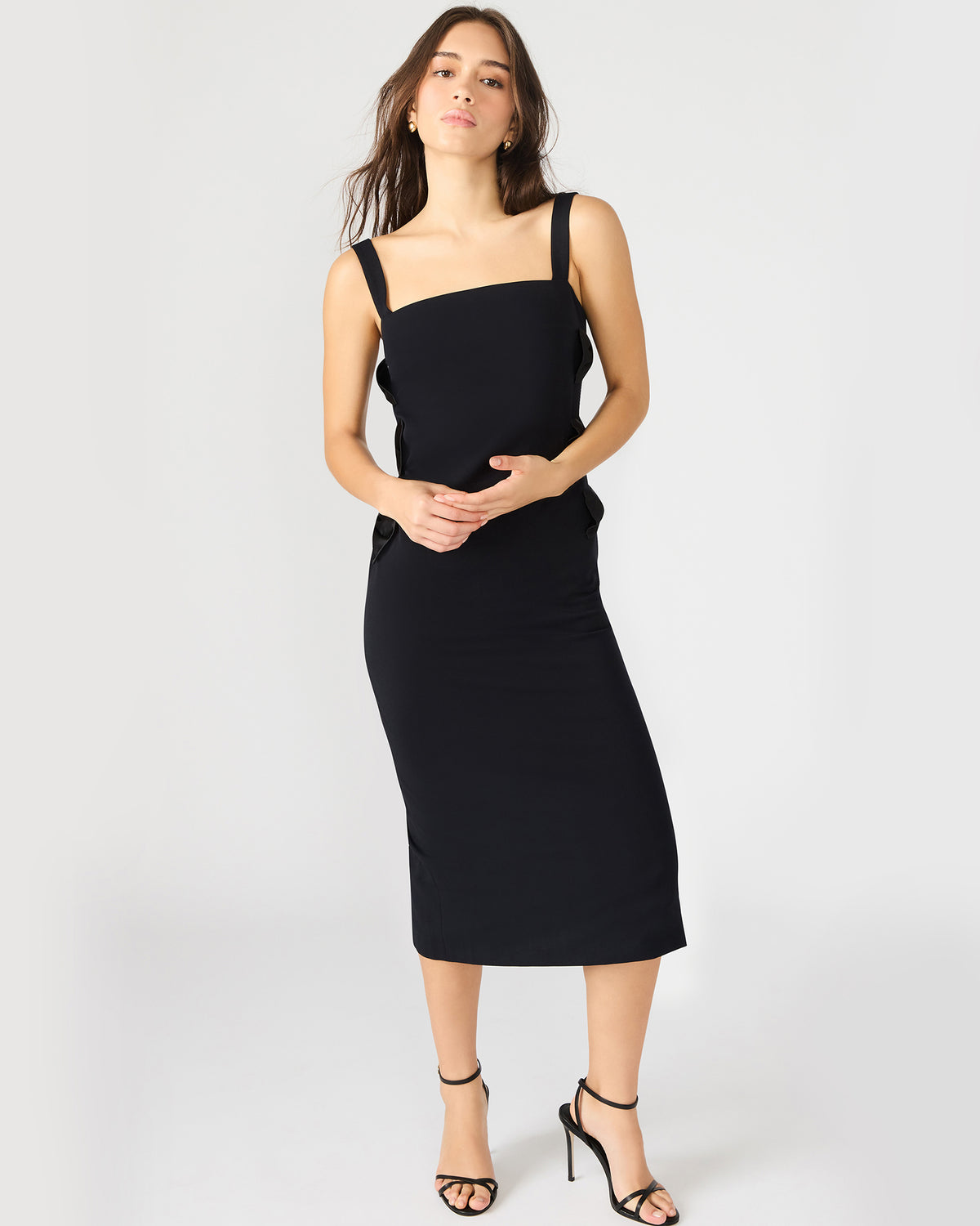 RENE Black Form-Fitting Bow Women's Midi Dress Steve Madden BLACK