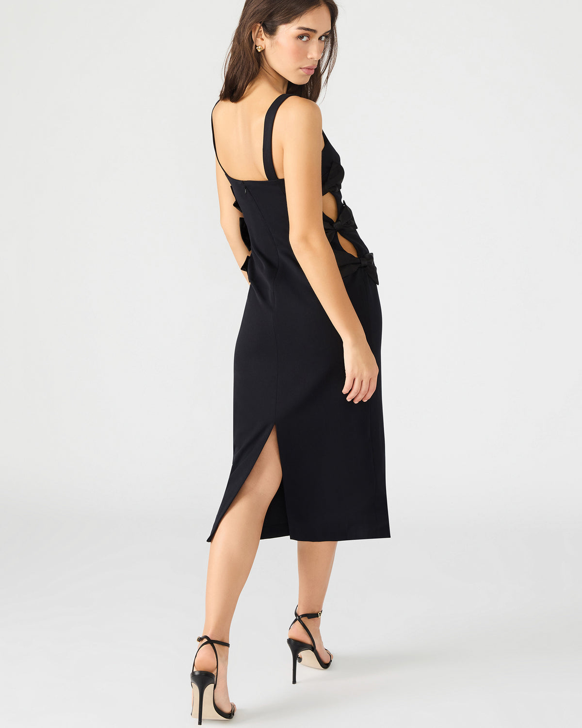 RENE Black Form-Fitting Bow Women's Midi Dress Steve Madden BLACK