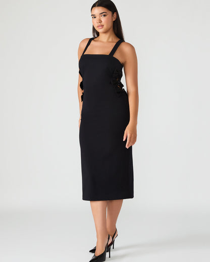 RENE Black Form-Fitting Bow Women's Midi Dress Steve Madden BLACK