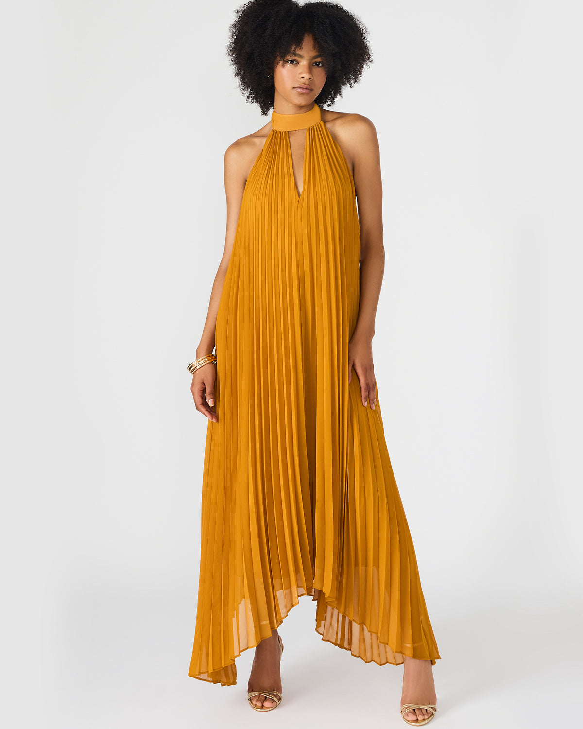 MARAYA Tuscan Gold Flowy Halter Women's Maxi Dress Steve Madden TUSCAN GOLD