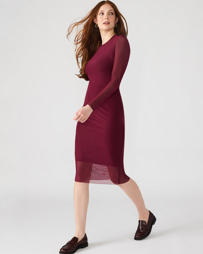 HAILEE Wine Long-Sleeved Mesh Pull-On Mock Neck Midi Women's Dress Steve Madden WINE